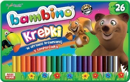 Kredki 26 kolorów Bambino oprawa drewno temperówka MAJEWSKI 003226META