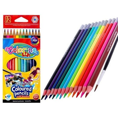 Kredki akwarelowe ołówkowe 12kol/180 pędzelek Colorino Kids PATIO 33039