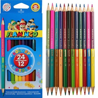 Kredki ołówkowe dwustronne 12/24 kolory FLAMINGO 175044
