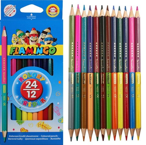 Kredki ołówkowe dwustronne 12/24 kolory FLAMINGO 175044