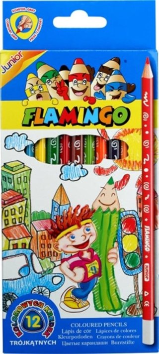 Kredki ołówkowe trójkątne 12 kolorów FLAMINGO 185331