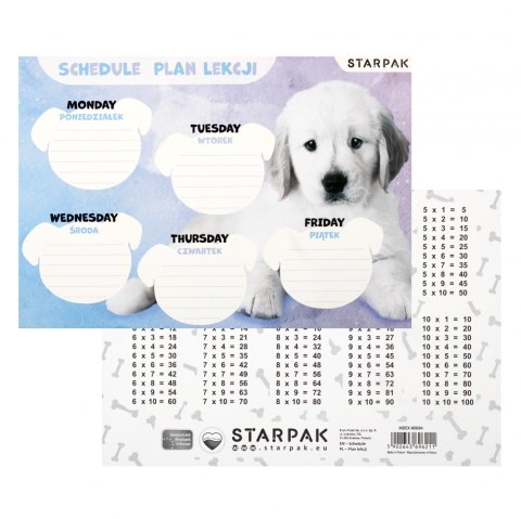 Plan lekcji z tabliczką mnożenia A5 Cuties Pieski STARPAK 409084