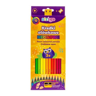 Kredki ołówkowe 12kol/180 neon temperówka Strigo PILOT SSC117