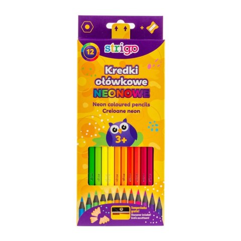 Kredki ołówkowe 12kol/180 neon temperówka Strigo PILOT SSC117