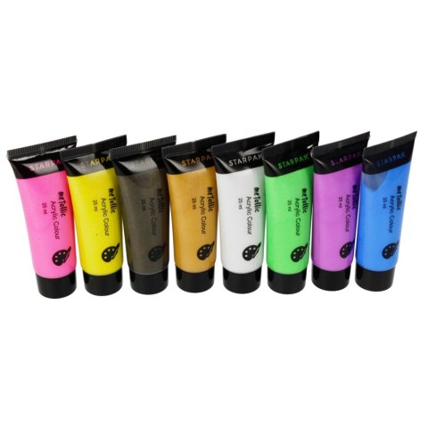 Farby akrylowe 8 kolorów 25ml metaliczne STARPAK 484980