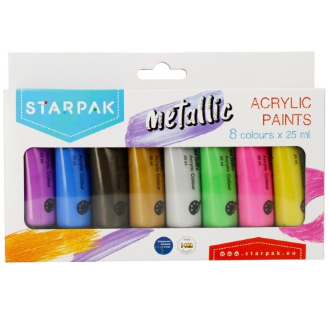 Farby akrylowe 8 kolorów 25ml metaliczne STARPAK 484980