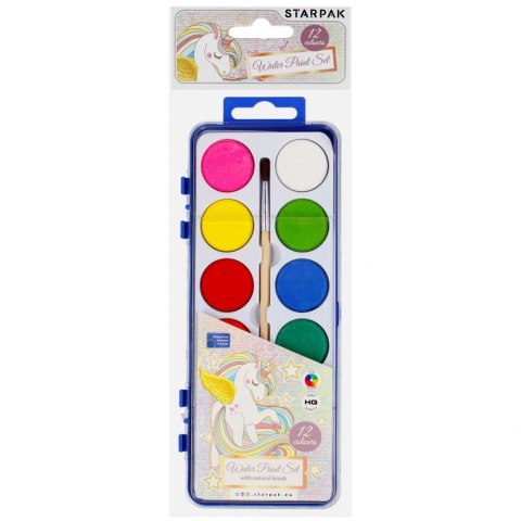 Farby akwarelowe 12 kolorów z pędzelkiem Unicorn STARPAK 491393