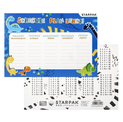Plan lekcji z tabliczką mnożenia A5 Dino STARPAK 494352