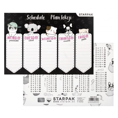 Plan lekcji z tabliczką mnożenia A5 Minisy STARPAK 494188