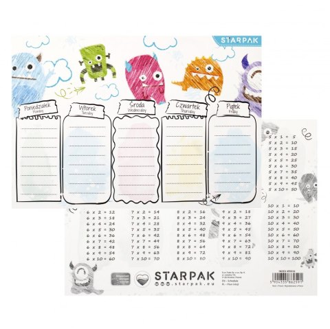 Plan lekcji z tabliczką mnożenia A5 Monster STARPAK 495016