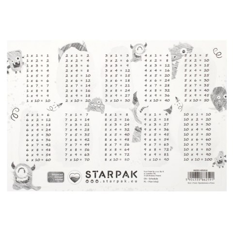 Plan lekcji z tabliczką mnożenia A5 Monster STARPAK 495016