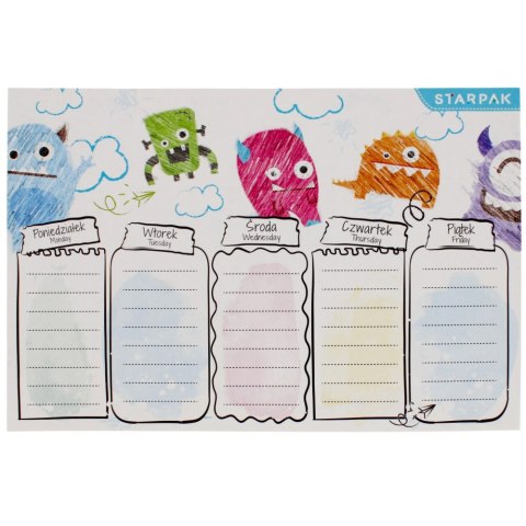 Plan lekcji z tabliczką mnożenia A5 Monster STARPAK 495016