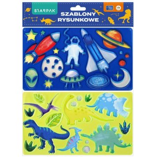 Szablon rysunkowy Dinozaury/Kosmos 225x130 2szt STARPAK 505501