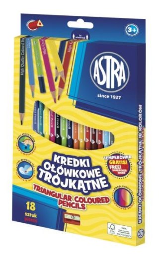 Kredki ołówkowe 15kol trójkątne temperówka ASTRA 312023001