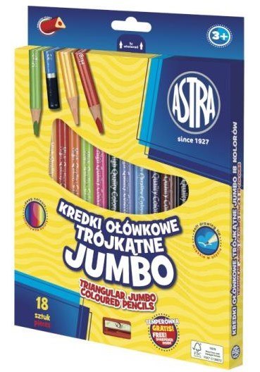 Kredki ołówkowe 18kol temperówka Jumbo ASTRA 312023003
