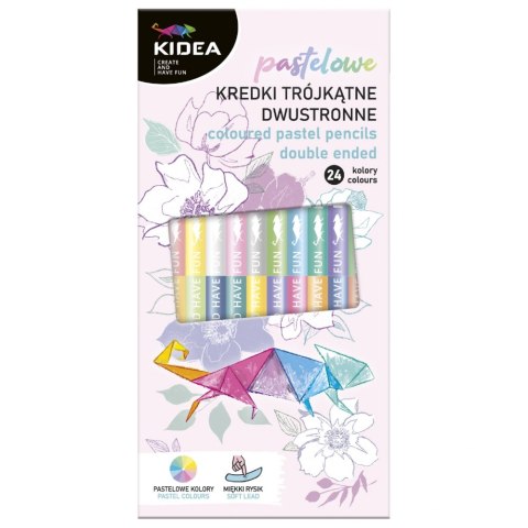 Kredki ołówkowe 2stronne 24 kolory trójkatne pastel Kidea DERFORM KTDP524KKA
