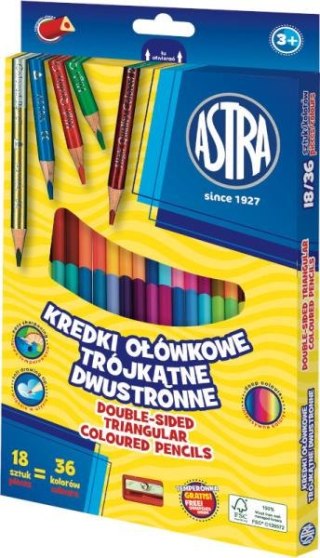 Kredki ołówkowe 2stronne 36kol trójkątne temperówka ASTRA 312023002