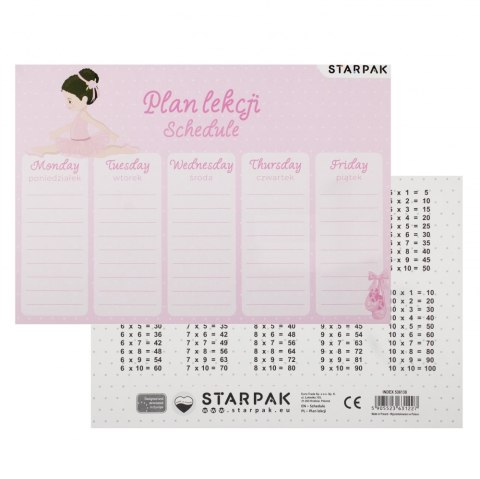 Plan lekcji z tabliczką mnożenia A5 Balerina P STARPAK 536138
