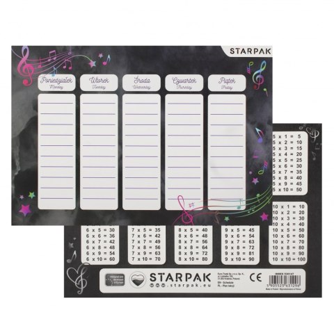Plan lekcji z tabliczką mnożenia A5 Music STARPAK 536147