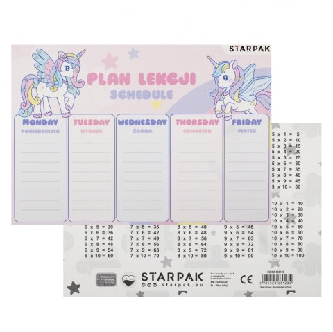 Plan lekcji z tabliczką mnożenia A5 Unicorn STARPAK 536139