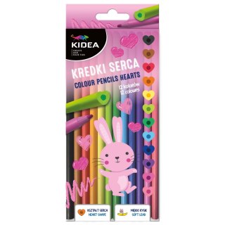 Kredki ołówkowe 12 kolorów Serca Kidea DERFORM KS12KKA
