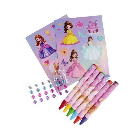 Zestaw kreatywny do kolorowania naklejki, kredki, diamenciki Princess STARPAK 552494