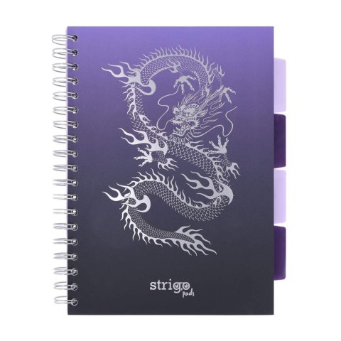 Kołozeszyt B5/100k kratka oprawa PP 80g Smok fioletowy STRIGO PADS053