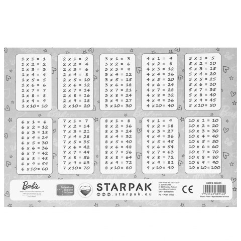 Plan lekcji z tabliczką mnożenia A5 Barbie2 STARPAK 560055