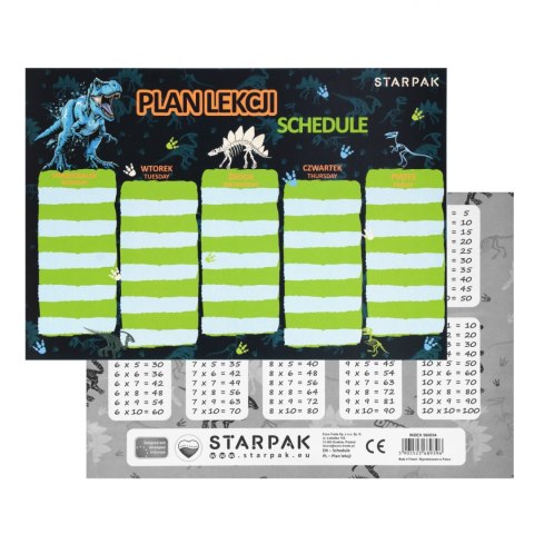Plan lekcji z tabliczką mnożenia A5 Dino2 STARPAK 560054