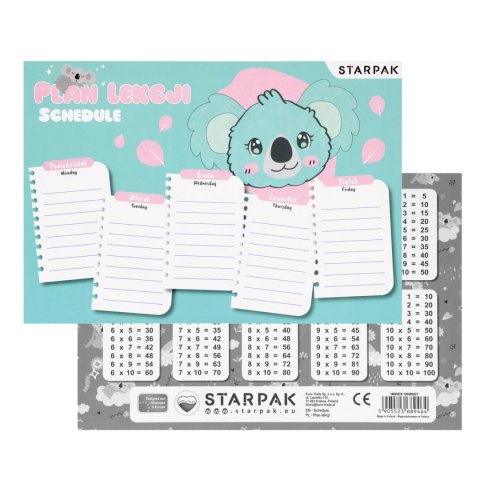 Plan lekcji z tabliczką mnożenia A5 Koala STARPAK 560061