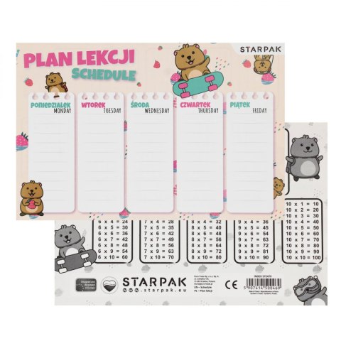 Plan lekcji z tabliczką mnożenia A5 Kuoka A 25 STARPAK 572479