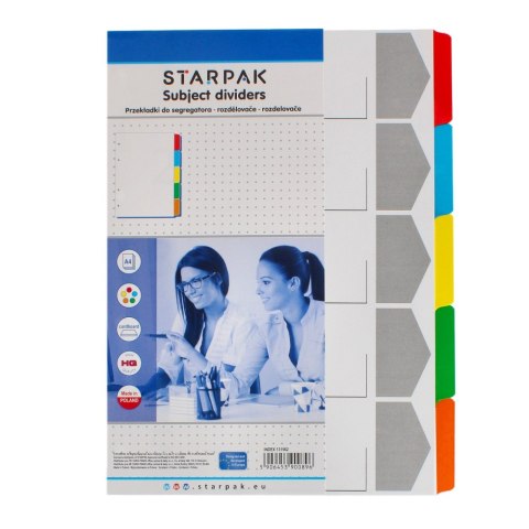 Przekładki A4 kartonowe 5 kolorów STARPAK 131562