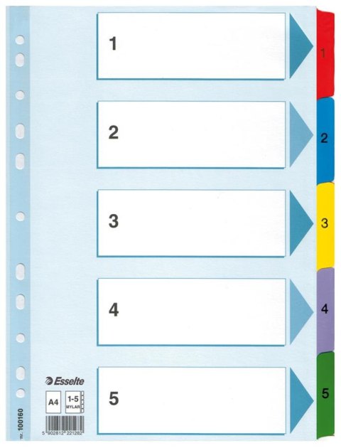 Przekładki kartonowe Mylar A4, biały 1-5, ESSELTE 100160