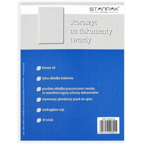 Skoroszyt PCV twardy na dokumenty A4 czerwony A 10 STARPAK 108397