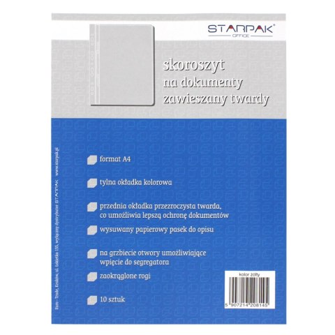 Skoroszyt PCV twardy wpinany na dokumenty A4 żółty A 10 STARPAK 109214