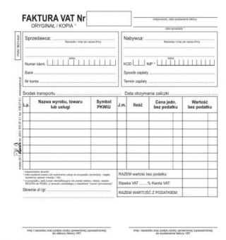 Faktura VAT-1 netto krajowa, wewnątrzwspól., wewnętrzna wielokopia pion 3/4A5