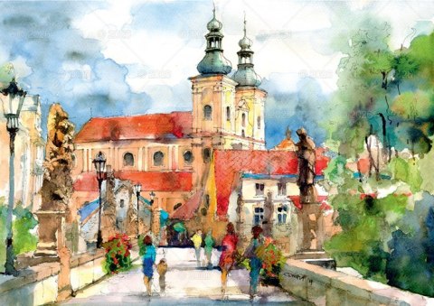 Kalendarz 13 planszowy A4 Miasta w akwareli LUCRUM WL05