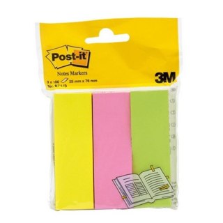 Notes samoprzylepny 3 bloczki 26x76 mm po 100 kartek 3 kolory Post-in 3M 671/3