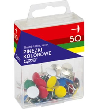 Pinezki kolorowe GRAND pudełko plastikowe 50 szt.