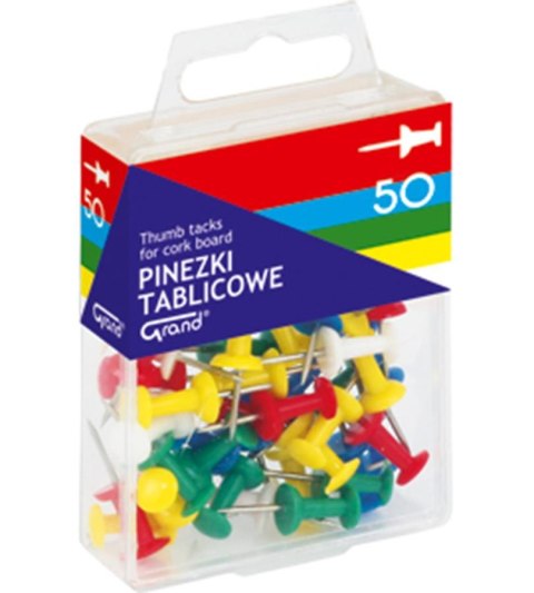 Pinezki tablicowe kolorowe GRAND pudełko plastikowe 50 szt.