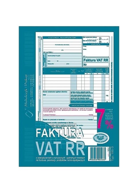 Druk Faktura VAT RR dla Rolnika A5/80 kartek MICHALCZYK&PROKOP 185-3N
