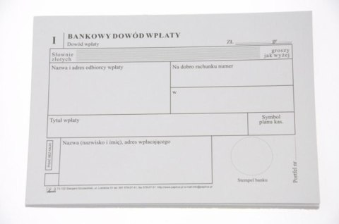 Druk bankowy Dowód Wpłaty A6 60k PAPIRUS II 43227