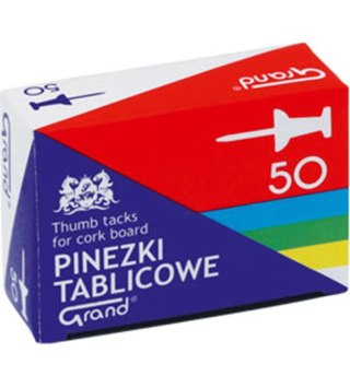Pinezki tablicowe kolorowe GRAND kartonik 50 szt.