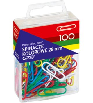 Spinacze kolorowe GRAND 28 mm 100 szt. pudełko plastikowe