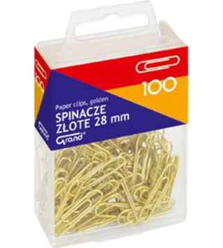 Spinacze okrągłe złote GRAND 28 mm 100 szt. pudełko plastikowe