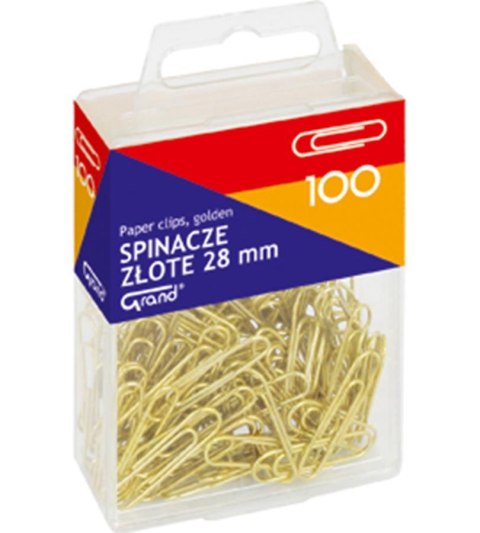 Spinacze okrągłe złote GRAND 28 mm 100 szt. pudełko plastikowe