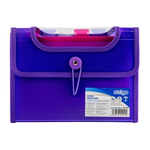 Teczka z gumką PP A5/25MM/6 przegródek fioletowa Strigo PILOT SF039
