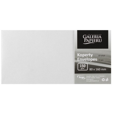 Koperta 8x16 cm nie klejona biała perłowa Galeria Papieru op.10 szt. ARGO 280499 GAL