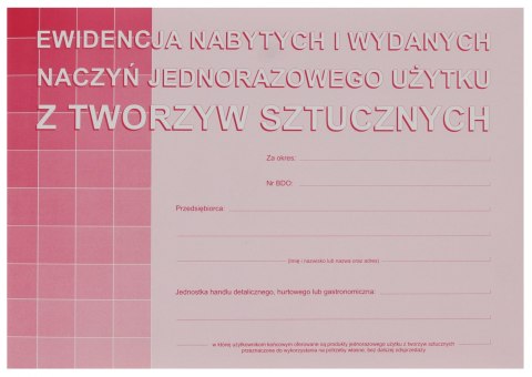 Druk Ewidencja nabycia i wydania naczyń jednorazowego użytku MICHALCZYK I PROKOP S-210-3 MP