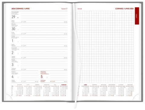 KALENDARZ KSIĄŻKOWY A5 TYGODNIOWY Z NOTESEM ALUMINIUM STANDARD NR KAT. 237A5TNB SREBRNY